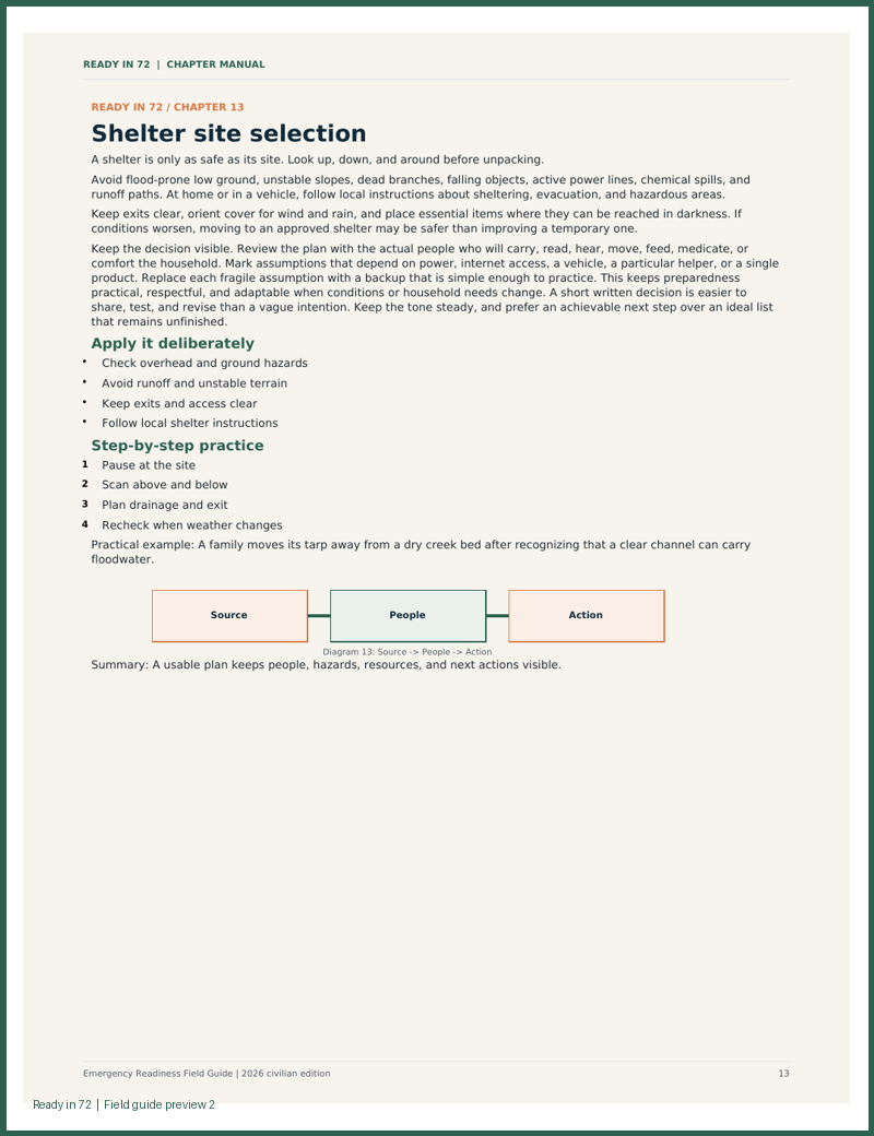 Emergency Readiness Field Guide preview page about safe water treatment